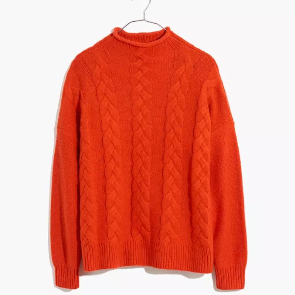 Madewell Grenville Cable Mock Neck Sweater Flame / Orange XXS New With Tag